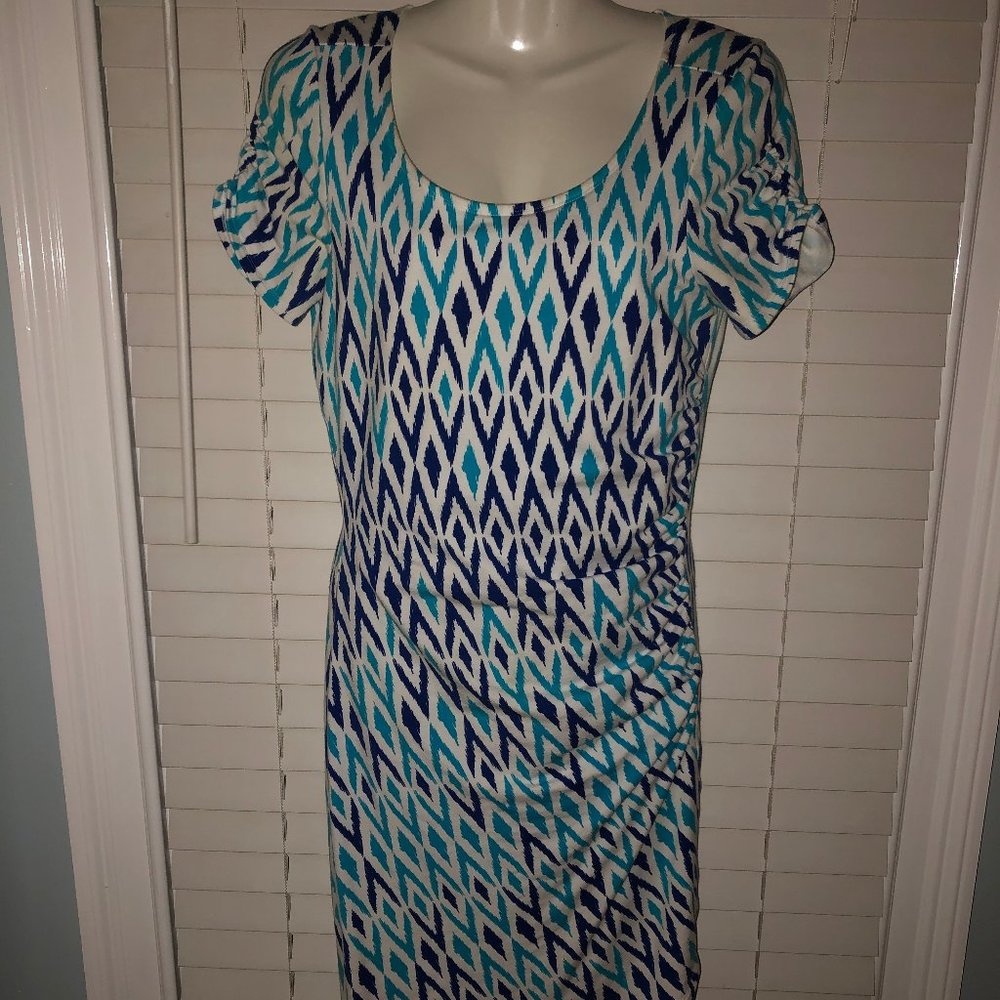 HATLEY SMALL GEOMETRIC DRESS SHIRRING SPANDEX S PERFECT SLIMMING